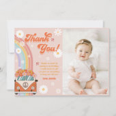 Groovy Retro Rainbow Birthday Foto Dankeskarte (Vorderseite)