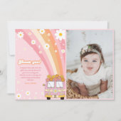 Groovy Retro Rainbow Birthday Foto Dankeskarte (Vorderseite)