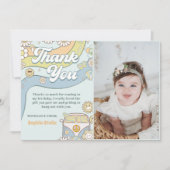 Groovy Retro Rainbow Birthday Foto Dankeskarte (Vorderseite)