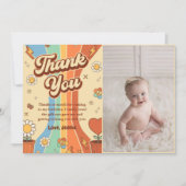 Groovy Retro Rainbow Birthday Foto Dankeskarte (Vorderseite)