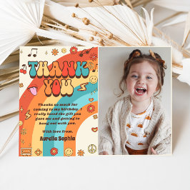 Groovy Retro Rainbow Birthday Foto Dankeskarte