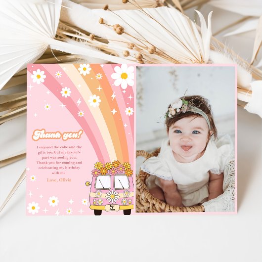 Groovy Retro Rainbow Birthday Foto Dankeskarte