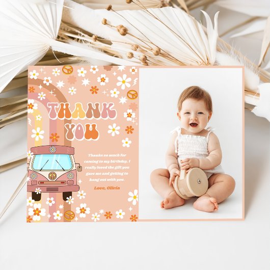 Groovy Retro Rainbow Birthday Foto Dankeskarte