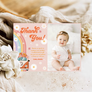 Groovy Retro Rainbow Birthday Foto Dankeskarte