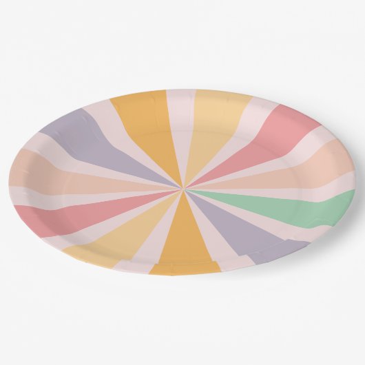 Groovy Retro Rainbow Birthday Pappteller (Schrägansicht)