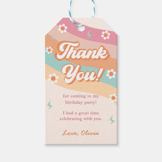 Groovy Retro Rainbow Birthday Party Geschenkanhänger (Vorderseite)