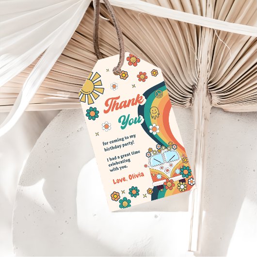 Groovy Retro Rainbow Birthday Party Geschenkanhänger