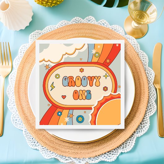 Groovy Retro Rainbow Birthday Party Napkins Serviette