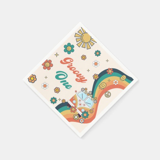 Groovy Retro Rainbow Birthday Party Napkins Serviette (Ecke)