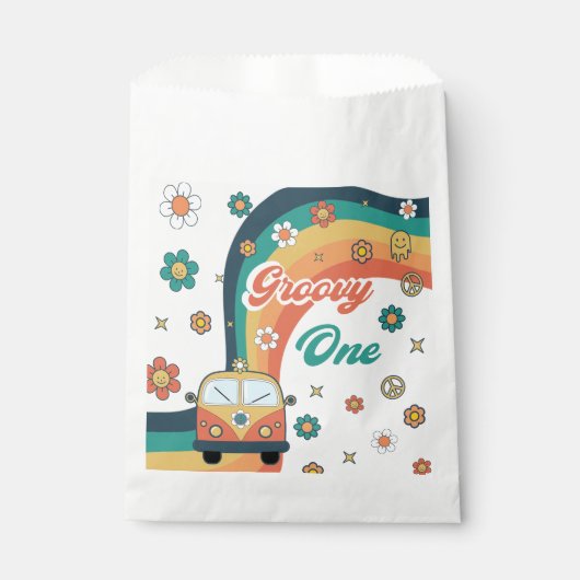 Groovy Retro Rainbow Daisy Birthday Party Geschenktütchen (Vorderseite)