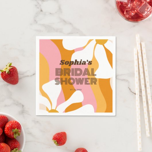 Groovy Retro Rainbow Daisy Flowers Bridal Shower Serviette (Beispiel)