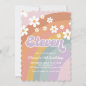 Groovy Retro Rainbow Eleventh Birthday Einladung (Vorderseite)