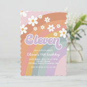 Groovy Retro Rainbow Eleventh Birthday Einladung (Stehend Vorderseite)