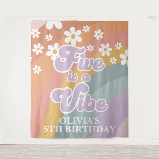 Groovy Retro Rainbow Five ist ein Vibe Wandteppich (Vorderseite)