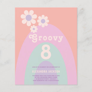 Groovy Retro Rainbow Floral Geburtstagsparty Budge Flyer