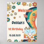 Groovy Retro Rainbow Geburtstagsparty Begrüßungsze Poster (Vorne)