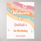 Groovy Retro Rainbow Geburtstagsparty Begrüßungsze Poster (Vorne)