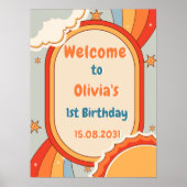 Groovy Retro Rainbow Geburtstagsparty Begrüßungsze Poster (Vorne)