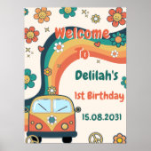 Groovy Retro Rainbow Geburtstagsparty Begrüßungsze Poster (Vorne)