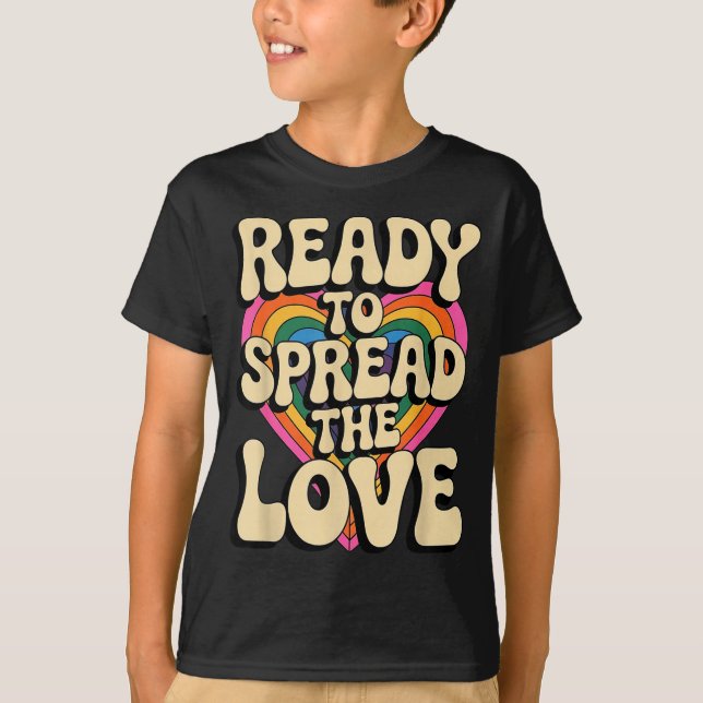 Groovy Retro Rainbow Heart Sitive Valentine Messag T-Shirt (Vorderseite)