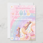 Groovy Retro Rainbow Roller Skaten Birthday Party Einladung (Vorderseite)