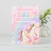 Groovy Retro Rainbow Roller Skaten Birthday Party Einladung (Stehend Vorderseite)