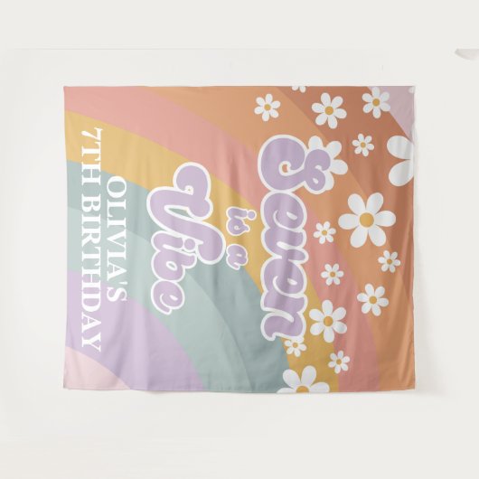 Groovy Retro Rainbow Seven ist ein Vibe Wandteppich (Vorderseite (Horizontal))