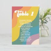 Groovy Retro Rainbow Tischnummer Gästekarte (Stehend Vorderseite)