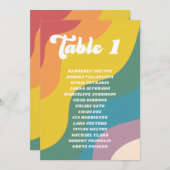 Groovy Retro Rainbow Tischnummer Gästekarte (Vorne/Hinten)