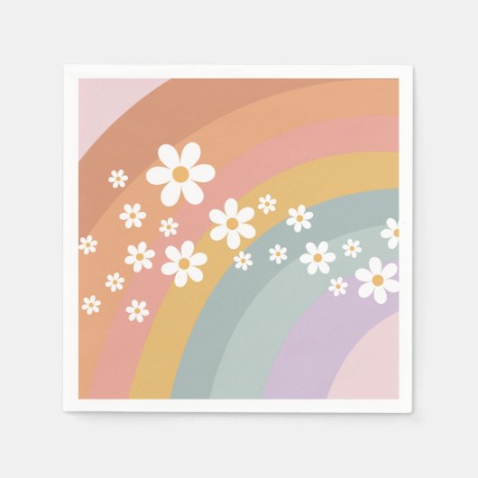 Groovy Retro Rainbow und Daisy Serviette (Vorderseite)