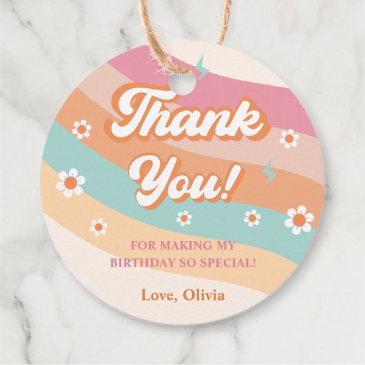 Groovy Retro Rainbow Vielen Dank für Ihre Geburtst Geschenkanhänger (Rückseite)