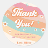 Groovy Retro Rainbow Vielen Dank für Ihre Geburtst Runder Aufkleber (Vorderseite)