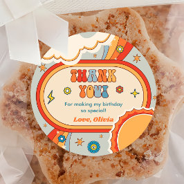 Groovy Retro Rainbow Vielen Dank für Ihre Geburtst Runder Aufkleber