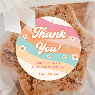 Groovy Retro Rainbow Vielen Dank für Ihre Geburtst Runder Aufkleber