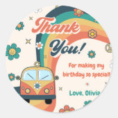 Groovy Retro Rainbow Vielen Dank für Ihre Geburtst Runder Aufkleber (Vorderseite)