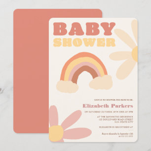 Groovy Retro Regenbogen Blume boho Babydusche Einladung