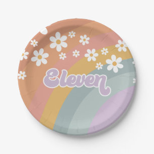 Groovy Retro Regenbogen Elfter Geburtstag Pappteller