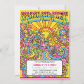 Groovy Retro Regenbogen-Splash-Pad Kindergeburtsta Einladung (Vorderseite)