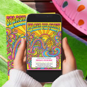 Groovy Retro Regenbogen-Splash-Pad Kindergeburtsta Einladung
