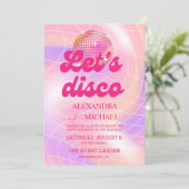 Groovy Retro Roller Pink und Gold Wedding Einladung (Stehend Vorderseite)