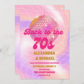 Groovy Retro Roller Pink und Gold Wedding Einladung (Vorne/Hinten)