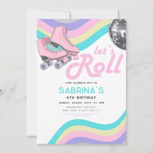 Groovy Retro Roller Skaten Birthday Party Einladung (Vorderseite)