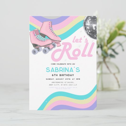 Groovy Retro Roller Skaten Birthday Party Einladung (Stehend Vorderseite)