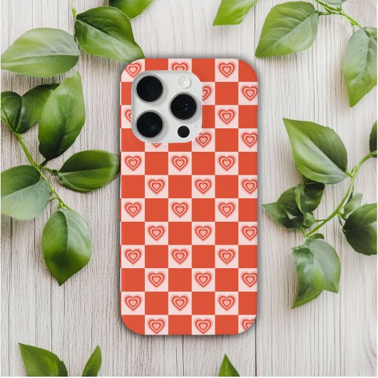 Groovy Retro Romantic Love Heart Red Checkerboard Case-Mate iPhone Hülle