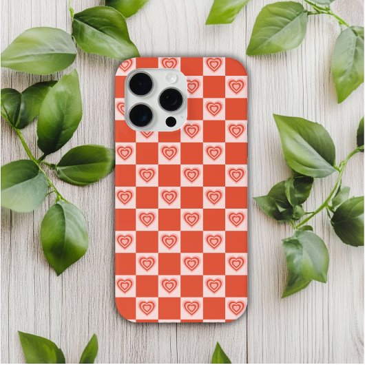 Groovy Retro Romantic Love Heart Red Checkerboard Case-Mate iPhone Hülle
