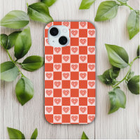 Groovy Retro Romantische Liebe Herz Rotes Schachbr