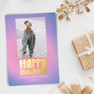 Groovy Retro Rosa Flieder Pastell Süß Zwei Foto Go Folien Feiertagskarte