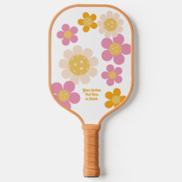 Groovy Retro Rosa Orange Blume Personalisiert Pickleball Schläger