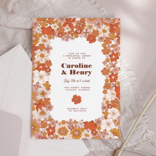 Groovy Retro Rosa Orangefarbene Probe Abendessen Einladung