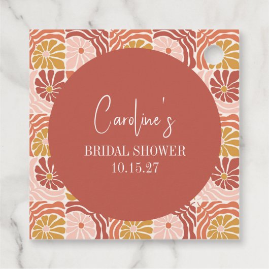 Groovy Retro Rosa Rostflorentrost Brautparty Geschenkanhänger (Rückseite)